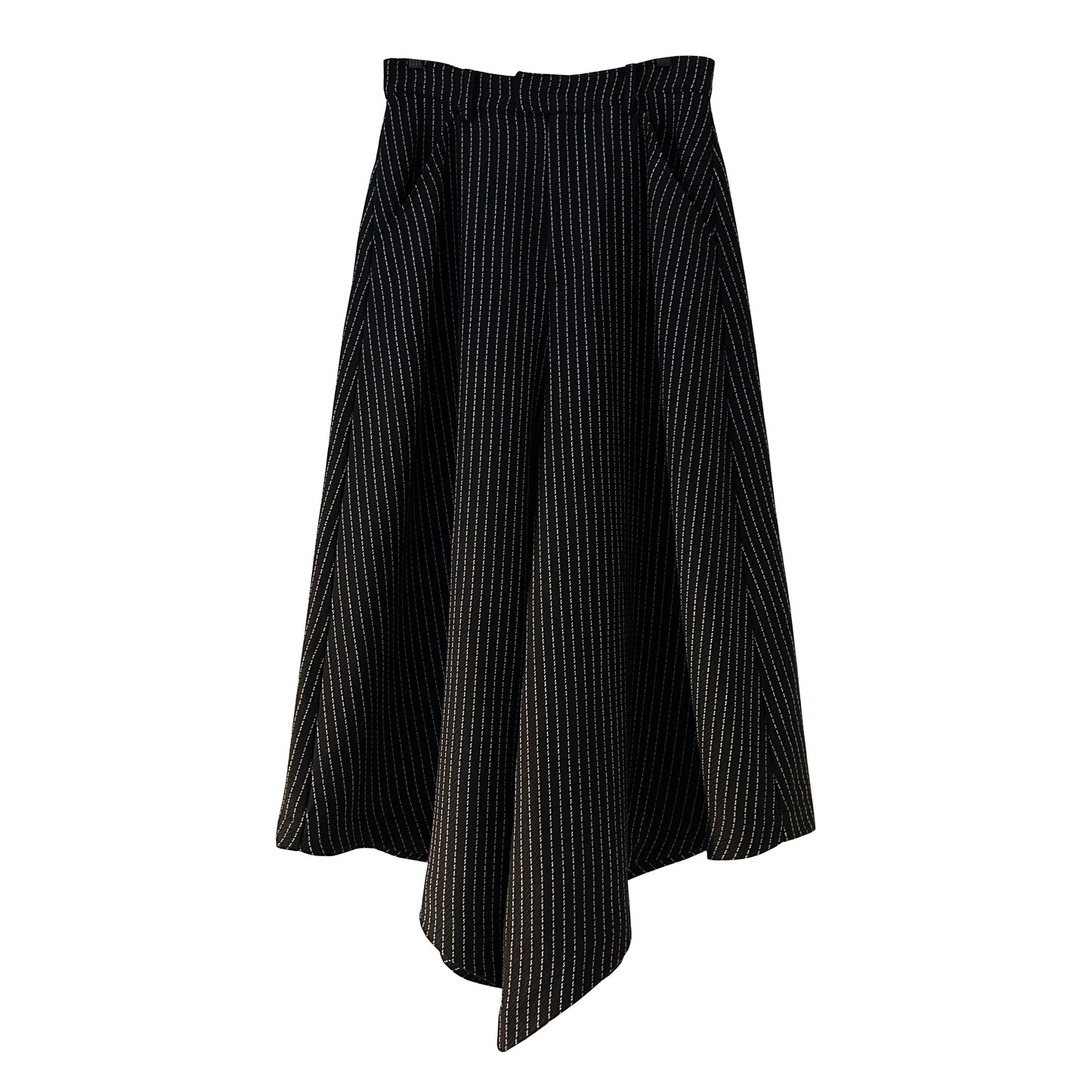 Wide Flare High Waisted Pants in Black Pinstripe Wool