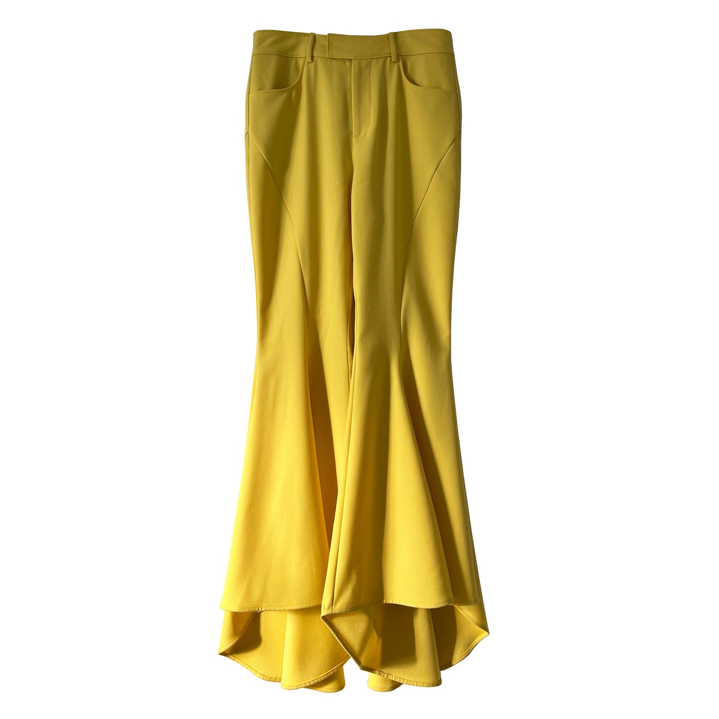 Belle Flared Evening Trousers in Yellow Wool Twill