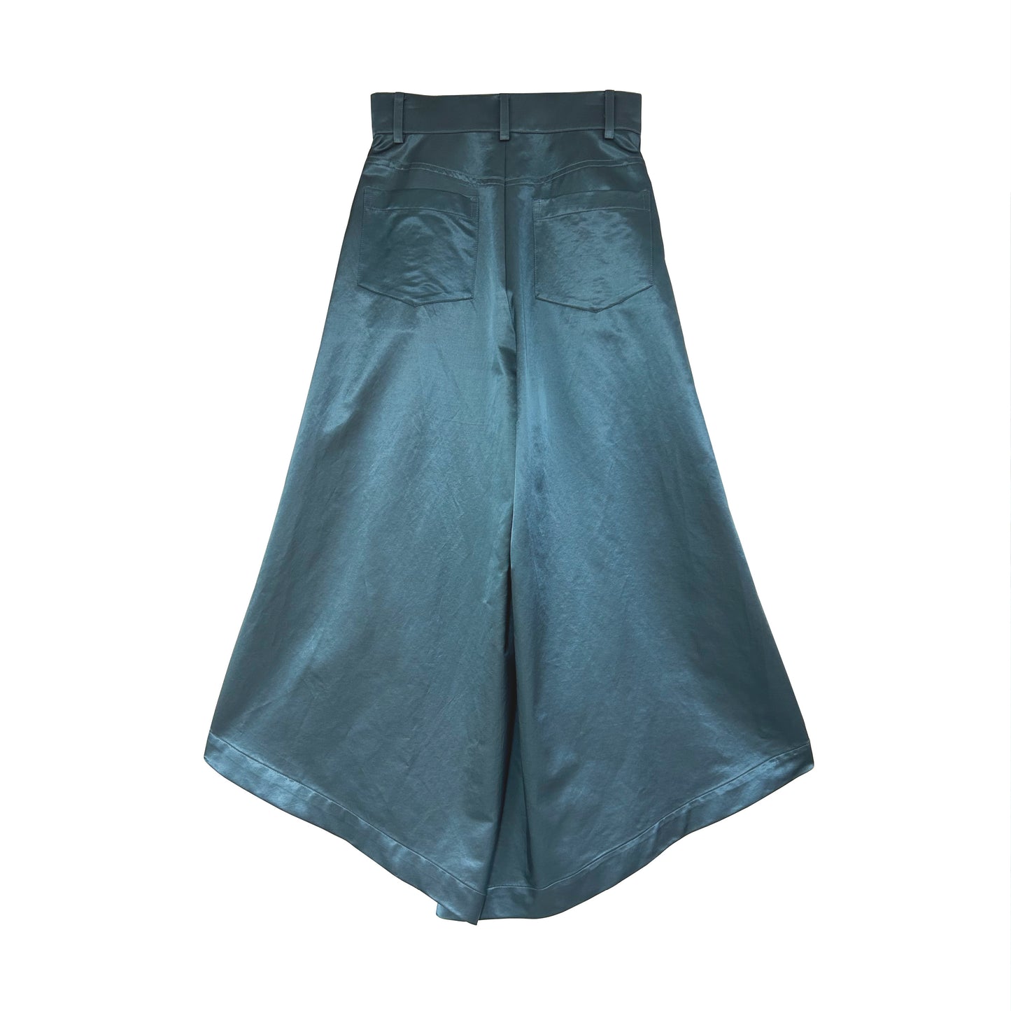 Wide Flare High Waisted Pants in Teal Blue Satin