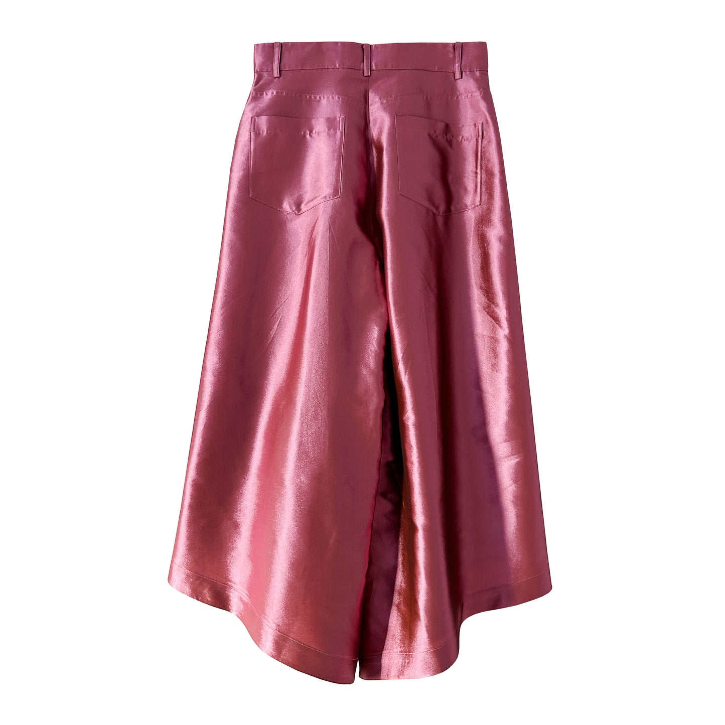 Wide Flare High Waisted Pants in Metallic Pink Satin