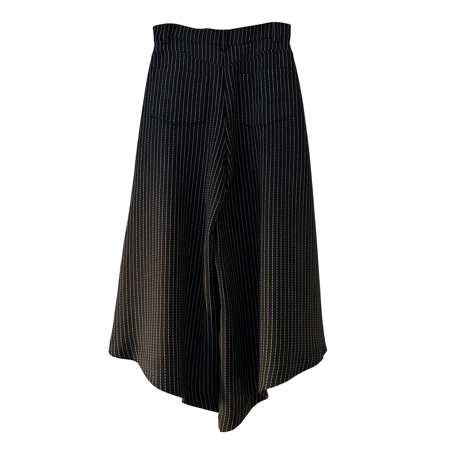 Wide Flare High Waisted Pants in Black Pinstripe Wool