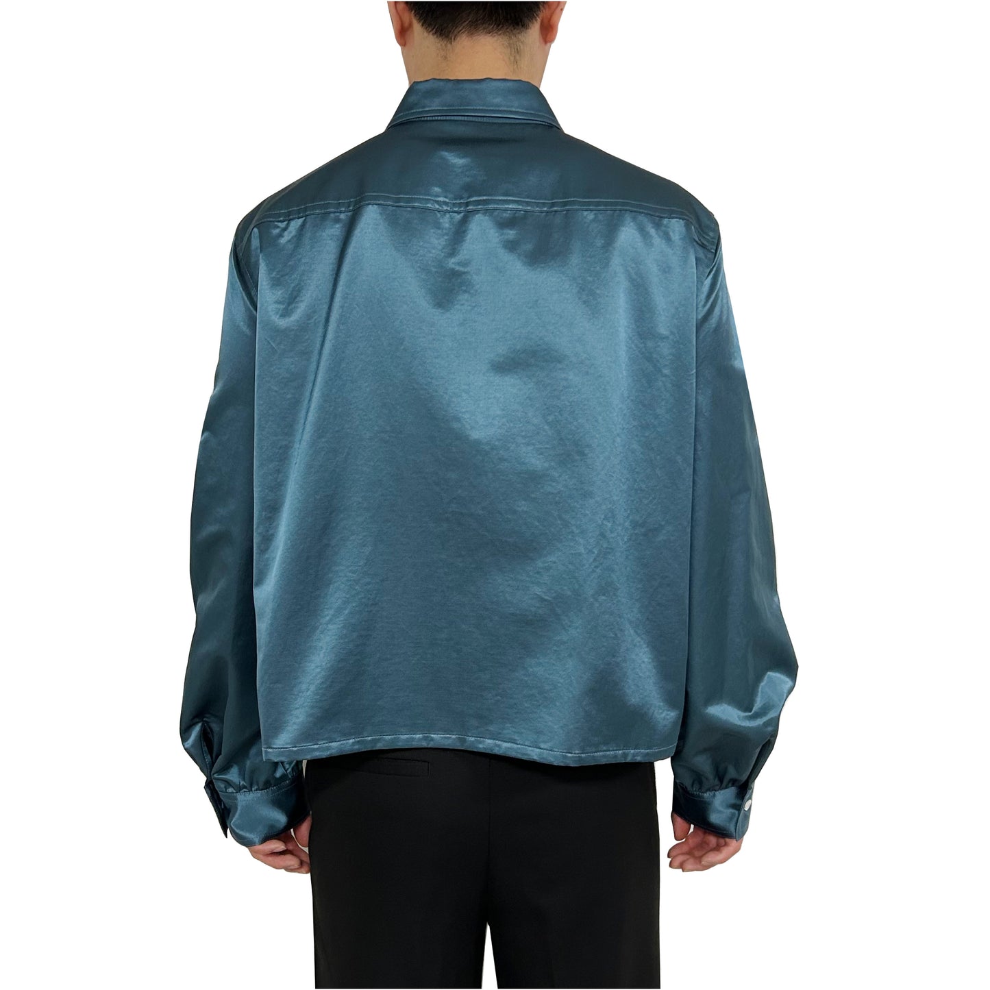 Satin Military Blouse in Teal Blue