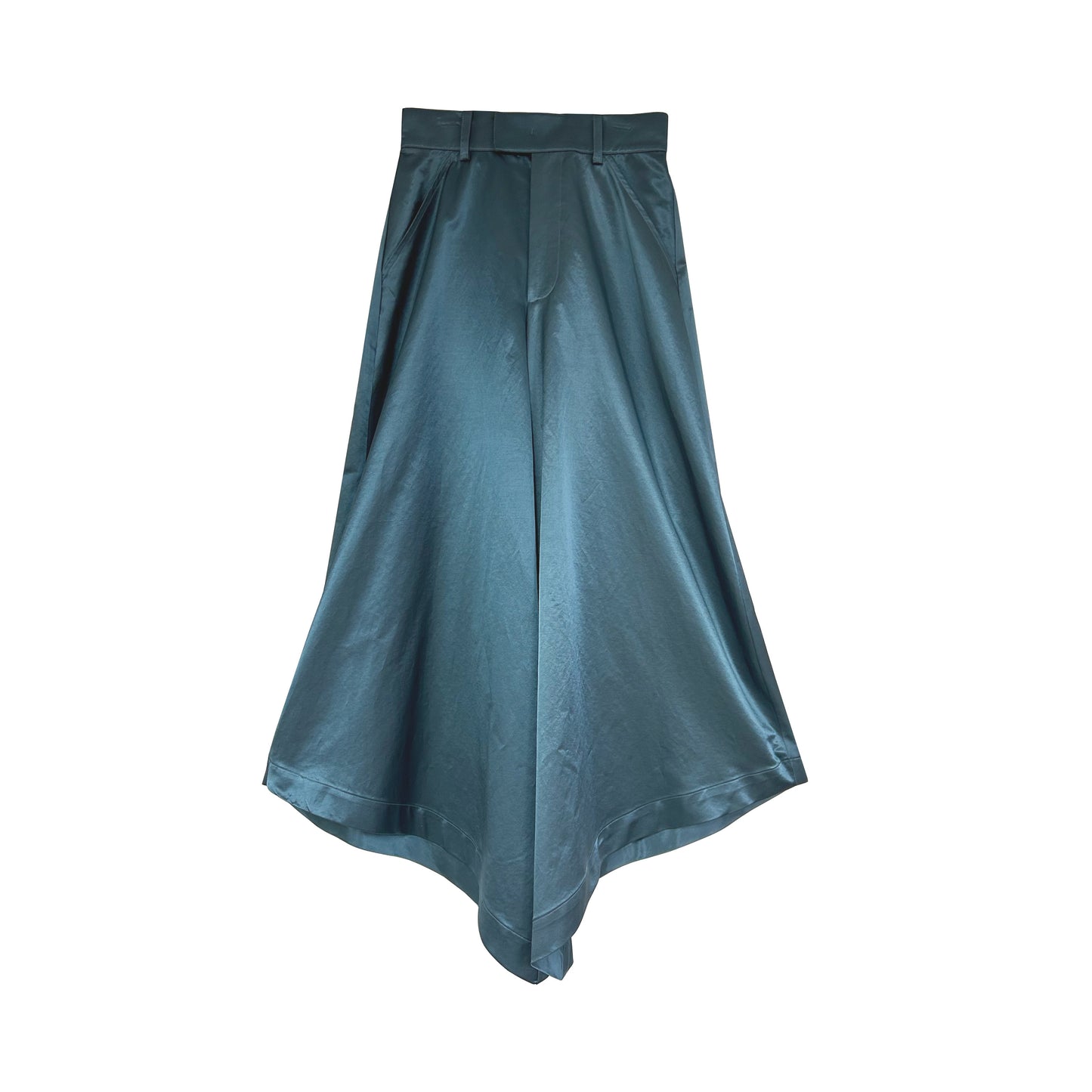 Wide Flare High Waisted Pants in Teal Blue Satin
