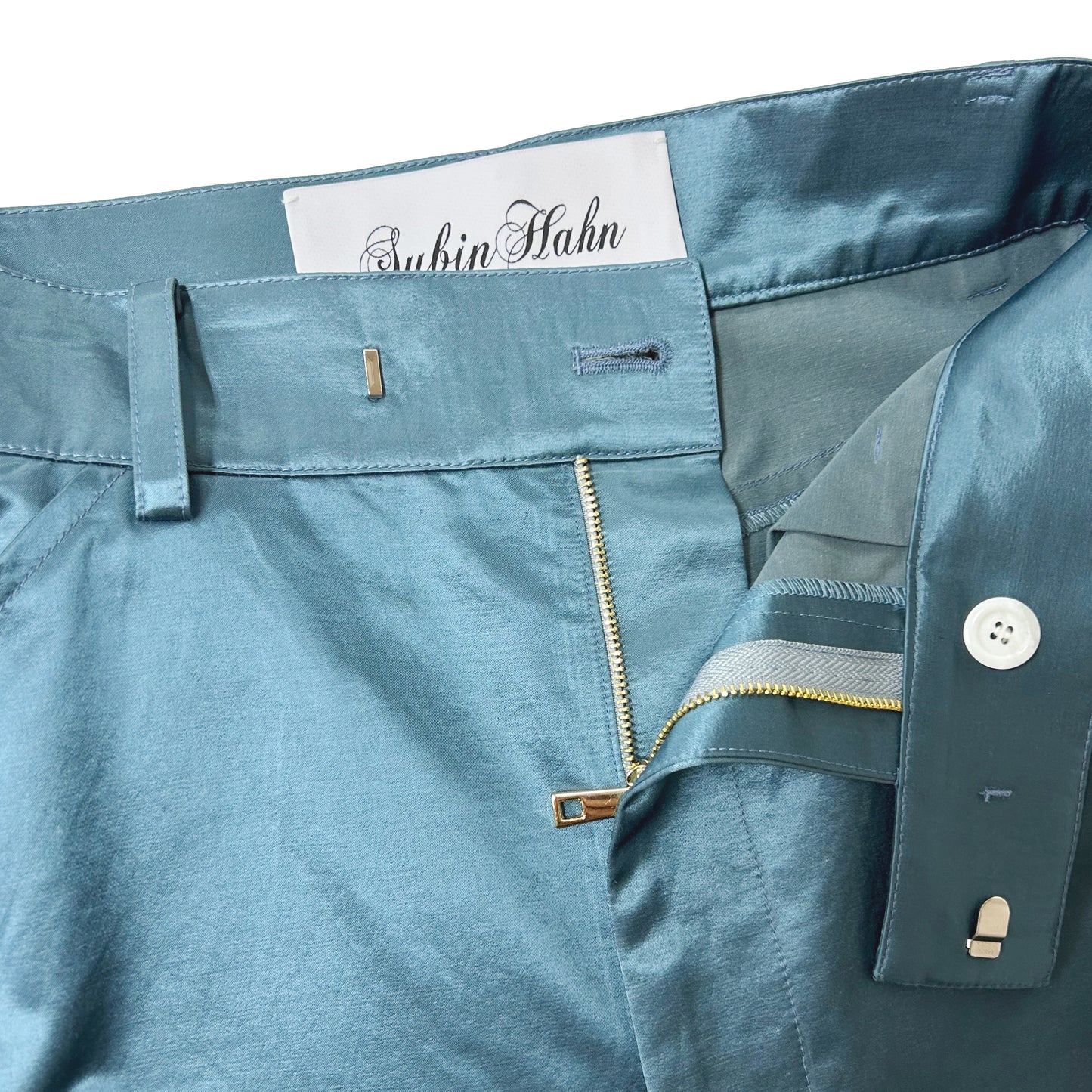 Wide Flare High Waisted Pants in Teal Blue Satin